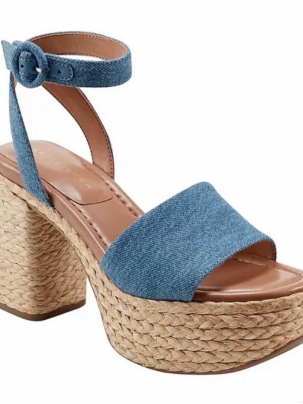 Marc Fisher Blue Denim Espadrille Platform Sandals with Ankle Buckle